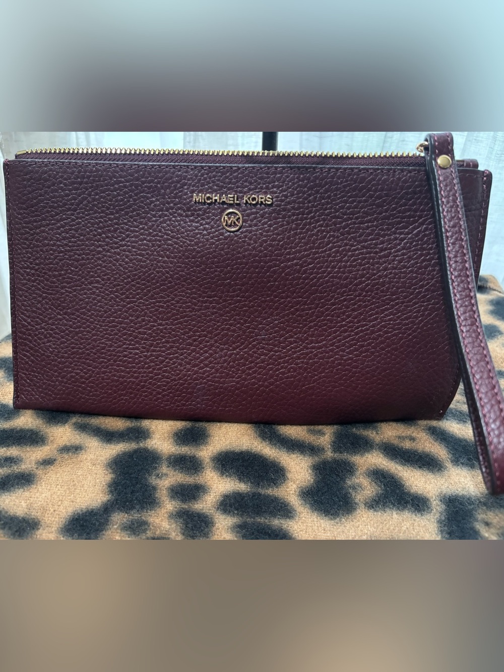 Michael Kors Pebbled Leather Large Wristlet with Gold Hardware